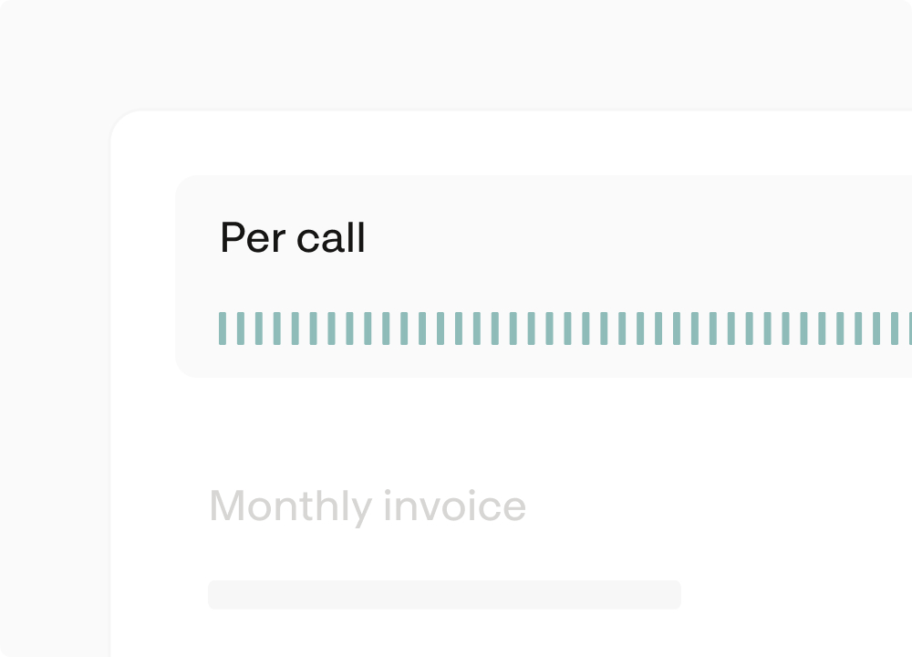Per-call usage chart alongside a monthly invoice summary