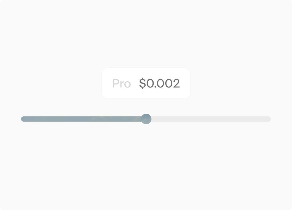 Pricing tier slider adjusting the Pro plan rate to $0.002