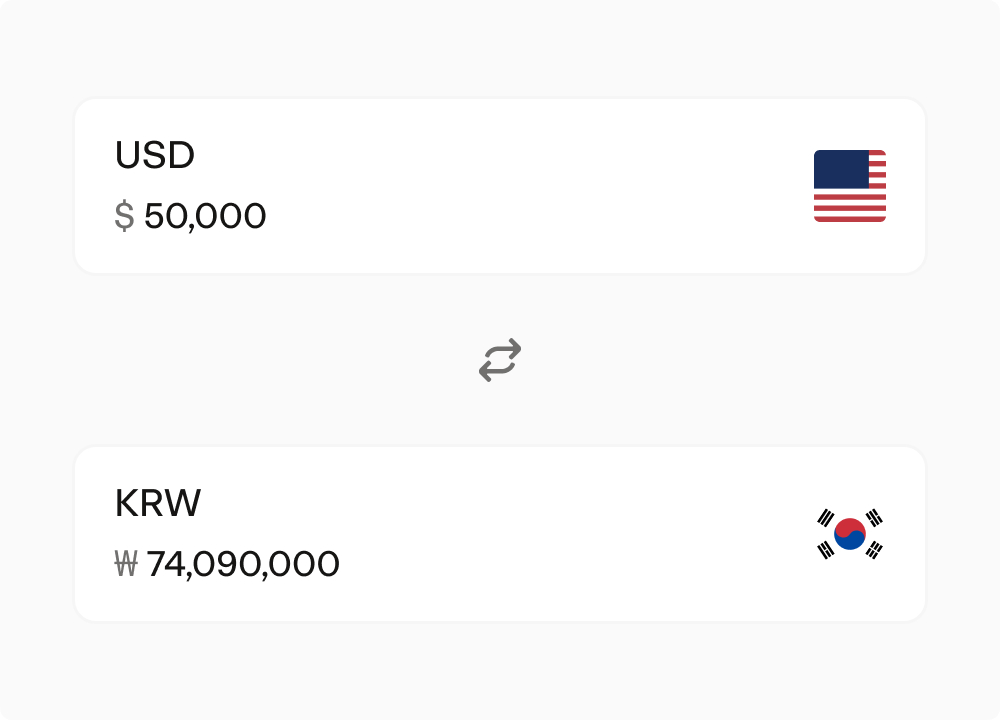 Cross-currency conversion from USD to KRW for global money movement