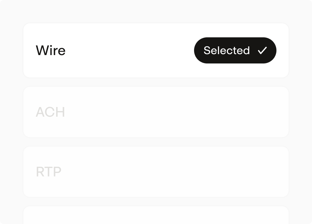 Rail picker with Wire selected among ACH and RTP options