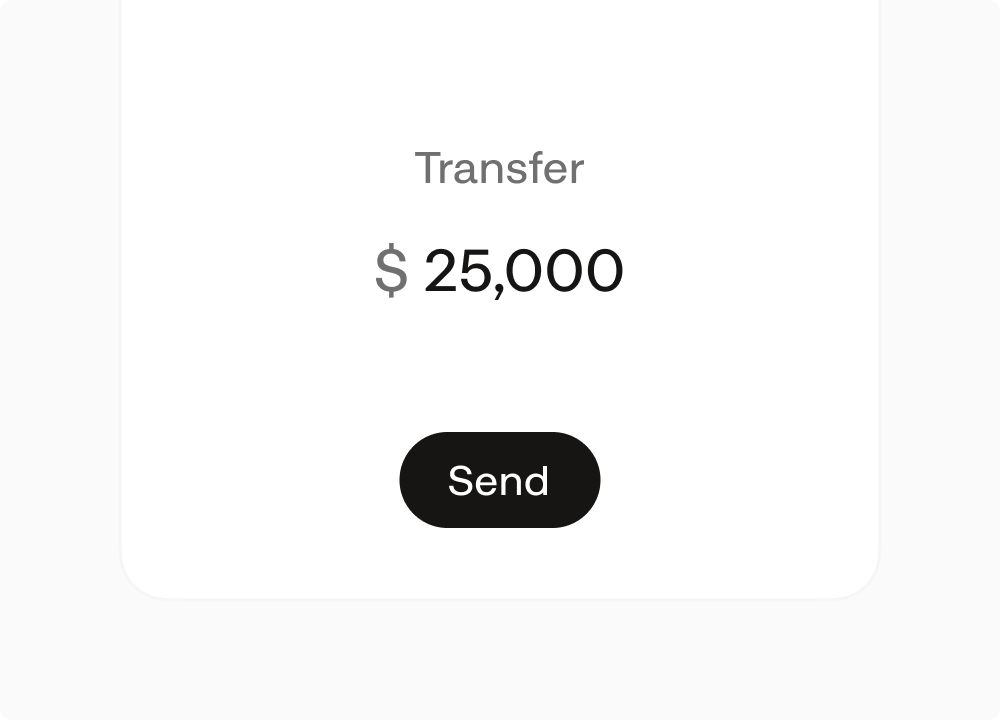 Transfer of $25,000 being sent between a Vault and a Wallet